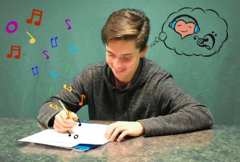 Jacob Gehlbach 21 works on a composition. Gehlbach has been composing since a young age and aspires to one day compose a movie score.