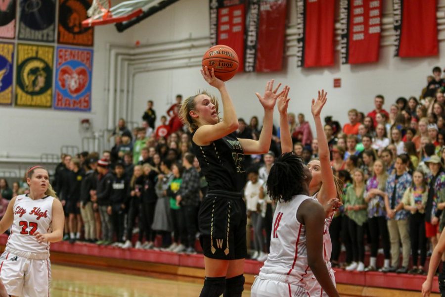 Audrey Koch '21 shoots a floater in the lane against City on Dec. 14. 