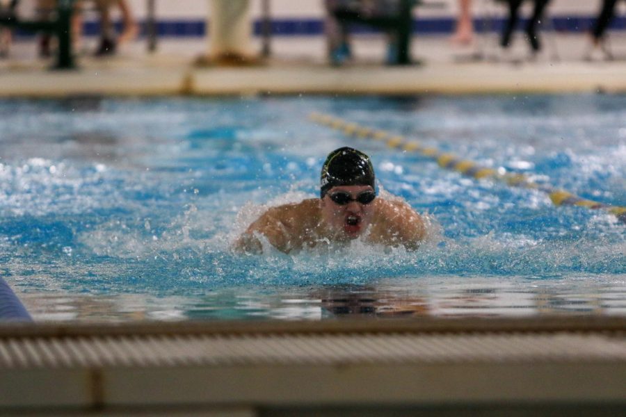 Izaak Hajek '20 swims during a dual swim meet against Linn-Mar on Dec. 17.