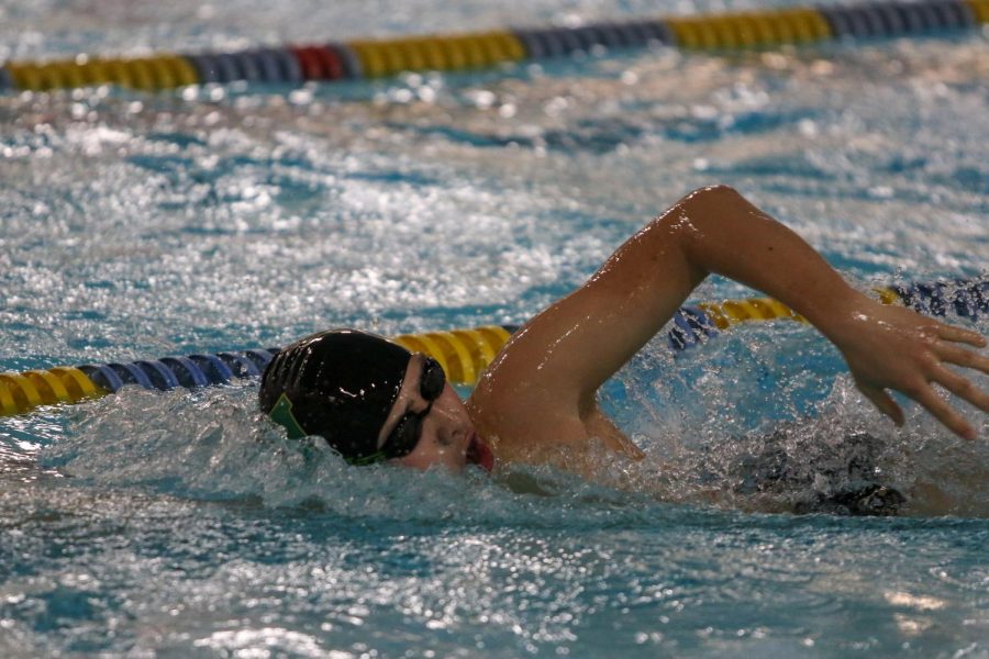 Andy Luo '22 swims during a dual swim meet against Linn-Mar on Dec. 17.