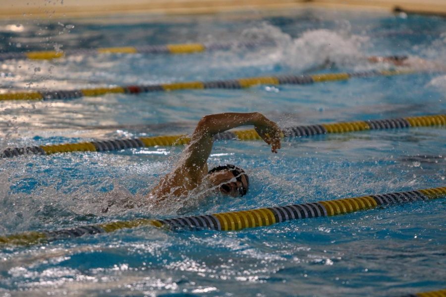 James Pinter '20 swims during a dual swim meet against Linn-Mar on Dec. 17.