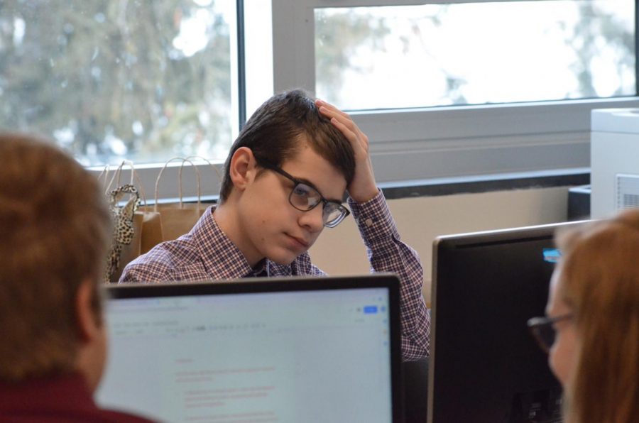 Evan Heller '21 rehearses for his event, Prepared Speech. Prepared Speech is an event in which students write an informative speech about a business-related topic of their choosing.