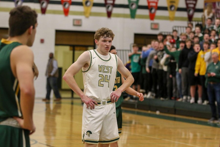 Ben Vander Leest '20 waits to shoot the game-clinching free throws against Dubuque Hempstead on Jan. 7.