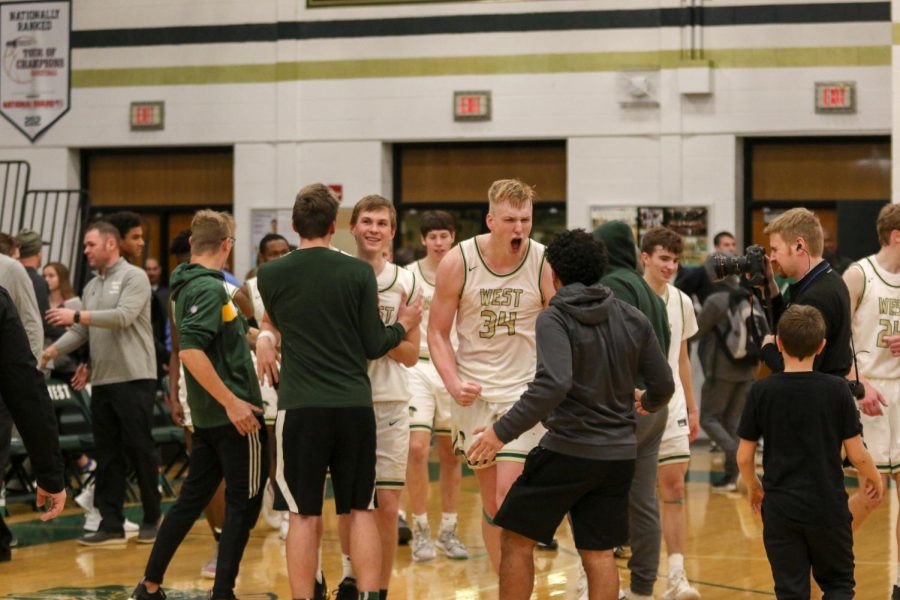 Even Brauns '20 celebrates after beating Dubuque Hempstead on Jan. 7.