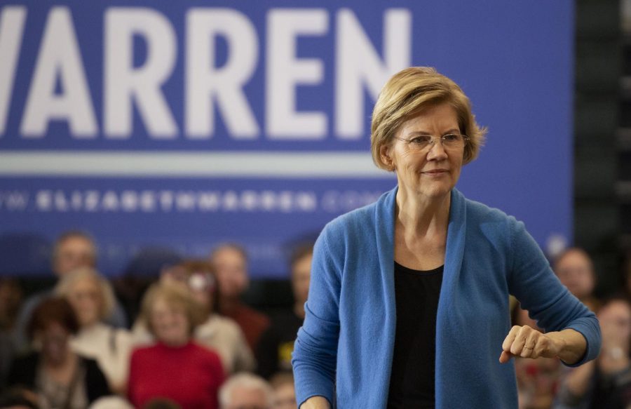 Sen. Elizabeth Warren holds a pre-caucus rally at West on Feb. 1.