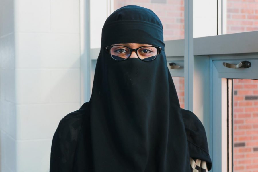 Hayate Mustefa '23 wears a niqab, a garment that incorporates a face covering in addition to a headscarf.