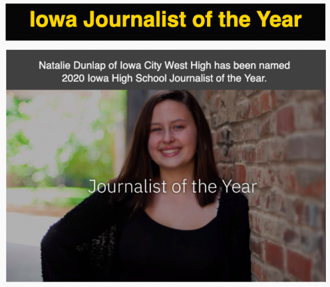 WSS online editor-in-chief Natalie Dunlap 20 is Iowas Journalist of the Year.