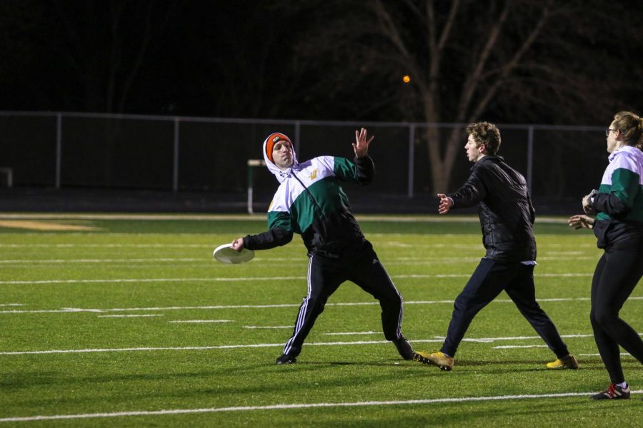 Team captain Ed Dowling '20 rears back for a long flick during the team's scrimmage.