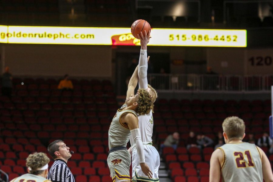 Even Brauns '20 wins the tip during the state quarterfinal on March 11.