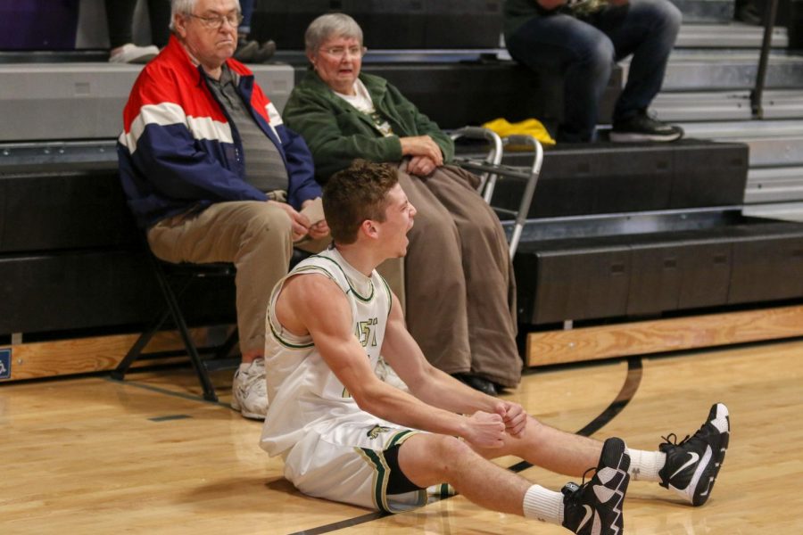 Nick Pepin '20 celebrates his three and foul against Pleasant Valley on March 3.