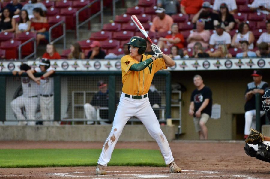 Senior Ben Vander Leest settles into the batters box at Veterans Memorial Stadium on July 17. 