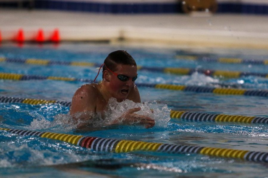 Max Gerke '24 swims in the 200 IM during a dual meet against Cedar Rapids Washington on Jan. 14.