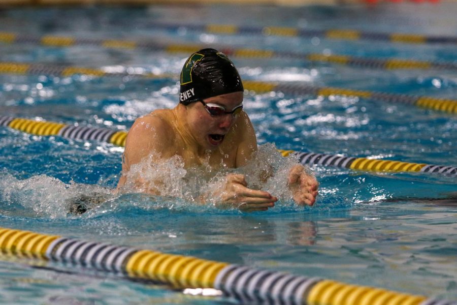 Gavin Keeney '22 swims the 100 breaststroke against Cedar Rapids Washington Jan.14.