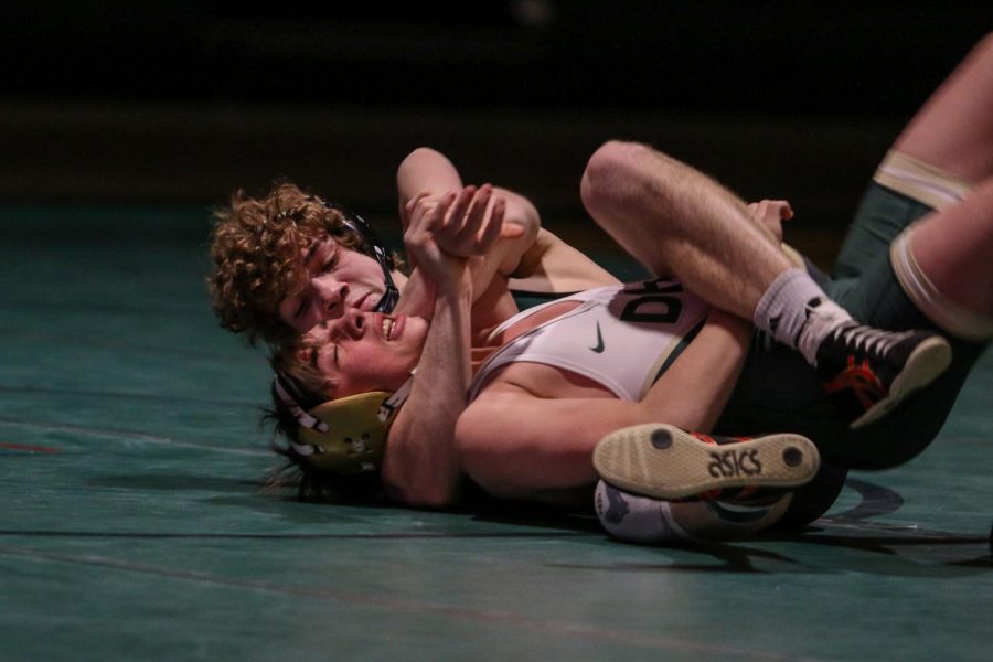 Kael Scranton '22 pins Hempstead's Gable Brooks on Jan. 21. 