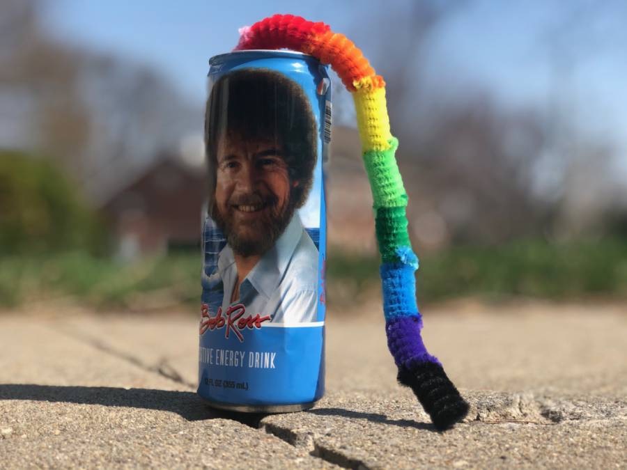 Belonging to Anna Vasi ‘24, the Bob Ross Positive Energy Drink casts a shadow creating contrast in the ground. 