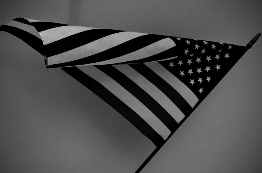 The American flag hangs in a West High classroom on Sept. 7.