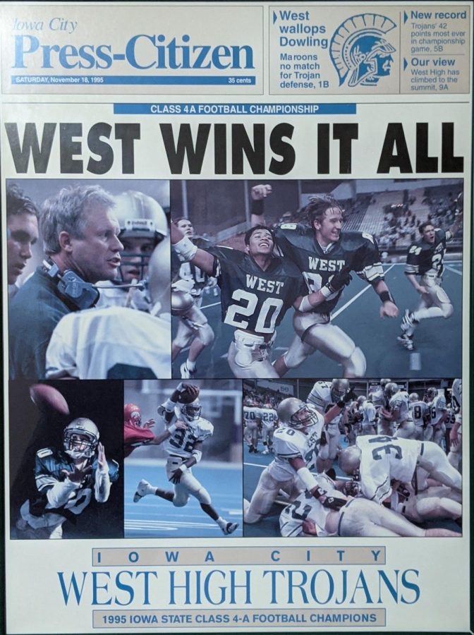 Front page of the Press Citizen following Wests first state championship.