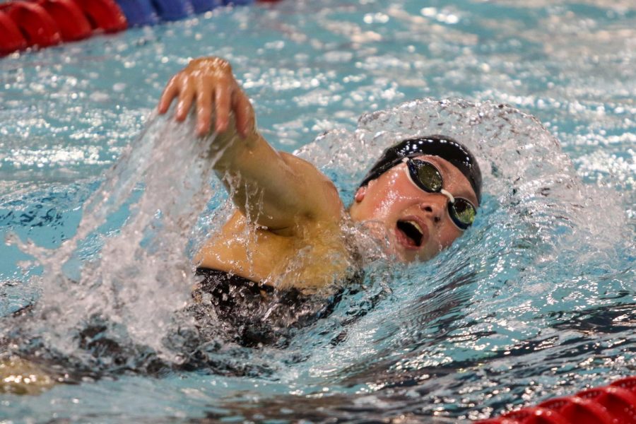 Lauren Trent 22 swims the 500 yard freestyle during the IGHSAU State Swimming and Diving Championships in Marshalltown on Nov. 13.