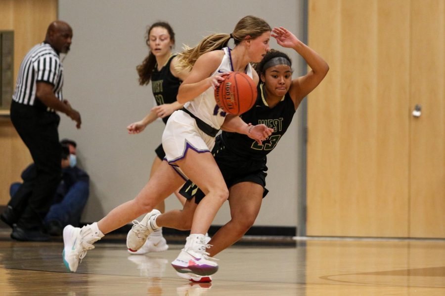 Keiko Ono-Fullard ’23 plays some tough defense against cross-town rival Liberty on Dec. 10.