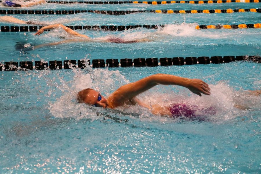 Max Gerke 24 flies through the water during the 500 freestyle final on Feb. 12.