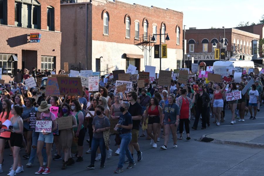 After the speakers were done, the protesters marched down the streets of downtown Iowa City. 