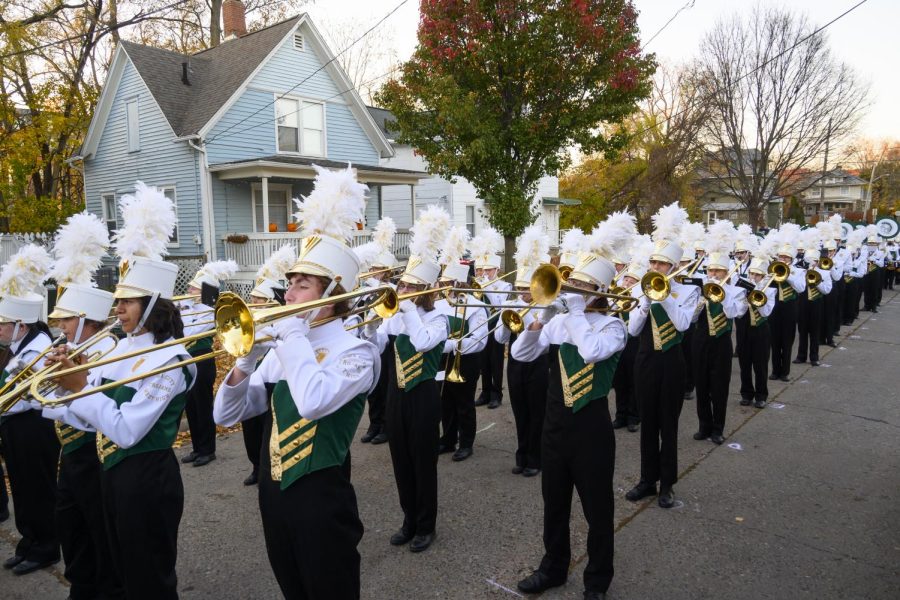 Trojan Marching Band performs in University of Iowa homecoming parade