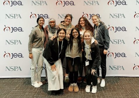 The Trojan Epic and West Side Story staff sent 14 student delegates to represent their publications in St. Louis. 

Front row: Krisha Kapoor 23, Zaira Ahmad 24 and Ceci De Young 24. 

Back row: Akshethaa Naveen-Kumar 24, Wesal Haroun 24, Lily Prochaska 23,  Eleanor Weitz 24, Ella De Young 23. 

Not pictured:  Ashlyn Brady 25, Sila Duran 23, Lilly Graham 24, Camille Gretter 23, Vivian Polgreen 23 and Zoe Smith 24.