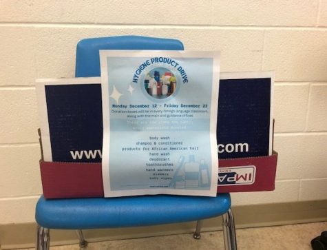 This is an example of the donation bins stationed in the world language rooms. 