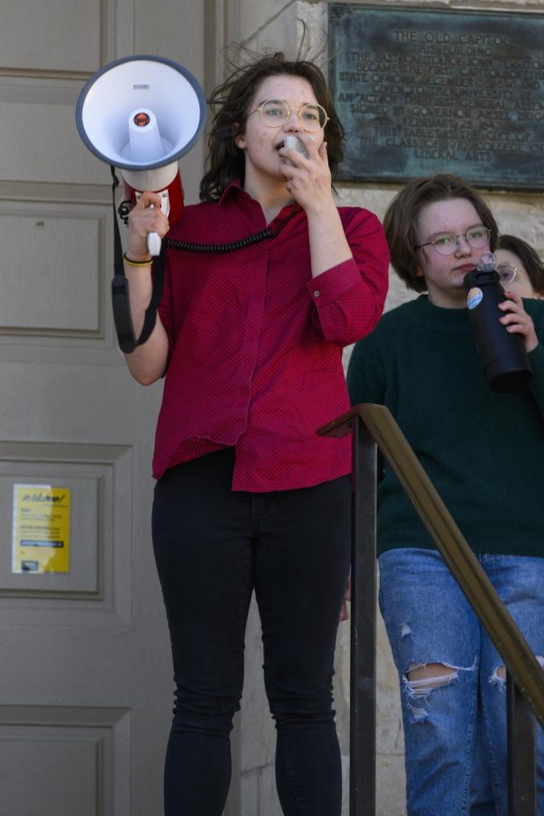 City High student Puck Carlson 24 organized the City High portion of the walkout. They addressed the crowd before beginning the planned speakers portion. 