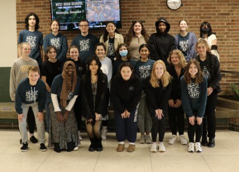 West Side Story Broadcast Staff: 
Front row: Yaya Orszula, Howaida Musa, Rosellyn Rubio, Zoe Smith, Camille Gretter, Ashlyn Brady
Second row: Laney Prelle, Elena Garcia VanAuken, Paige Albright, Alaina Greenlee, Katherine Shoppa, Krisha Kapoor, Bella Tisdale, Vera Tanas
Back row: Muhammed Cikmaz, Audrey Parrish, Lee Corlette, Nicole Lee, Eleanor Weitz, Helelia Wa Kalala, Tessa Gibson, Jules Keranen
Not pictured: Abby Guo, Vivian Polgreen
