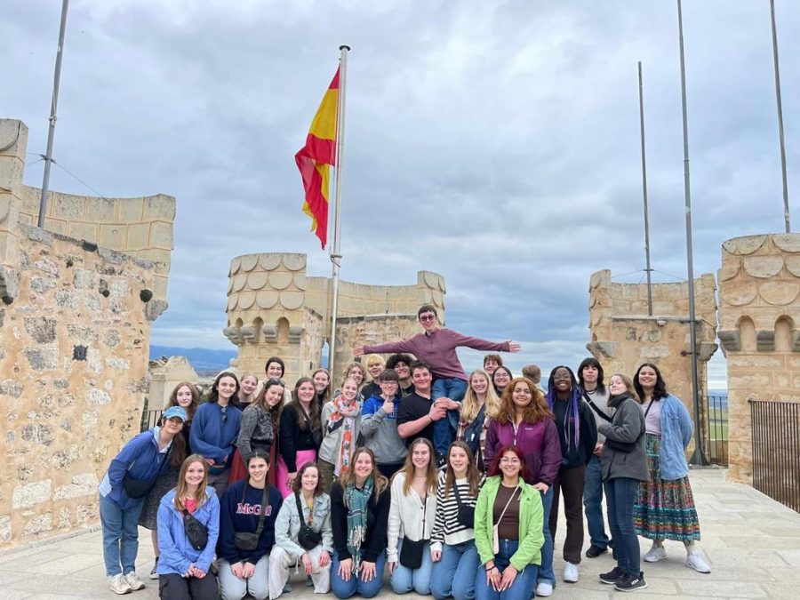 Students pose for a picture at the Alcazar de Segovia on the Spain trip. 