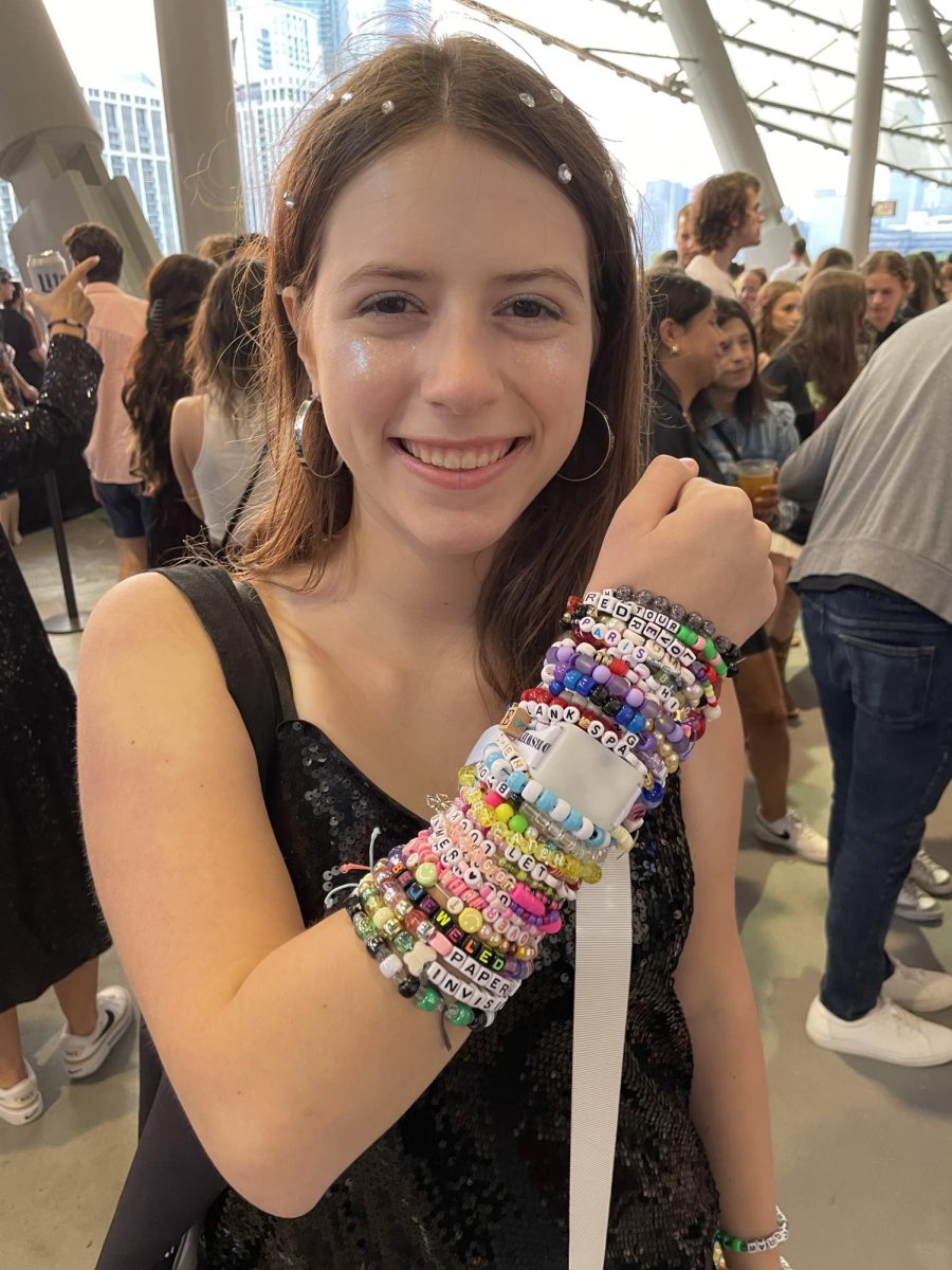 Katie Nims ’25 displays her many friendship bracelets.