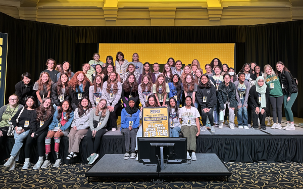 The 2023-24 Trojan Epic and West Side Story staff members at the Iowa High School Press Association’s state journalism conference at The University of Iowa on Oct. 19. IHSPA named the WSS a 2023 News Team of the Year.