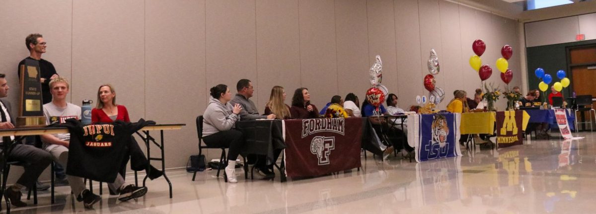 The tables for signing day are set up in the cafeteria on Nov. 8, 2023.