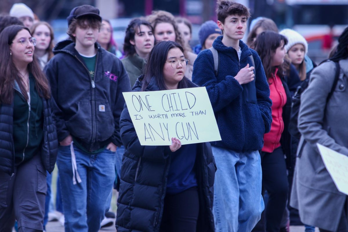 City High students finish their march from City High School to the Old Capitol on Jan. 8, 2024. They met with West High students to protest gun violence across the state.