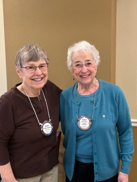 Margaret Winkler (left) and Nancy Pacha (right) attend a Rotary Club of Iowa City A.M. meeting Feb. 27. Photo courtesy of Nancy Pacha.