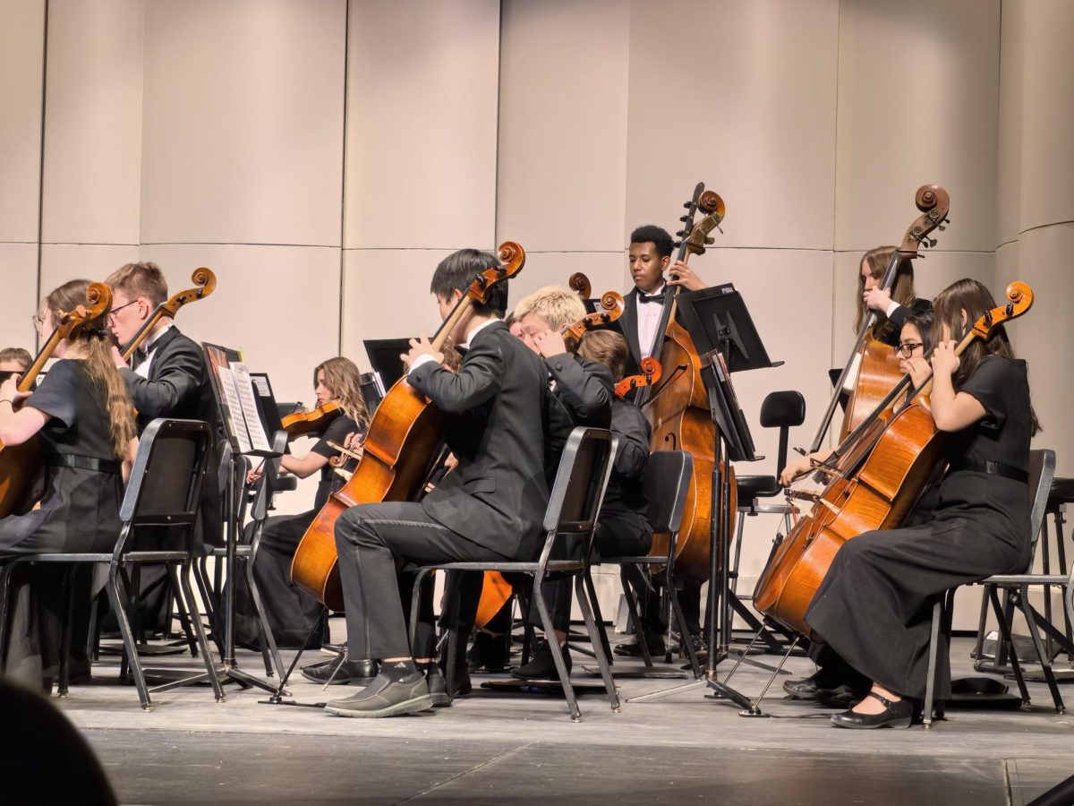 Symphony Strings cello and bass sections perform at the concert in Arganbright Auditorium Feb. 28.