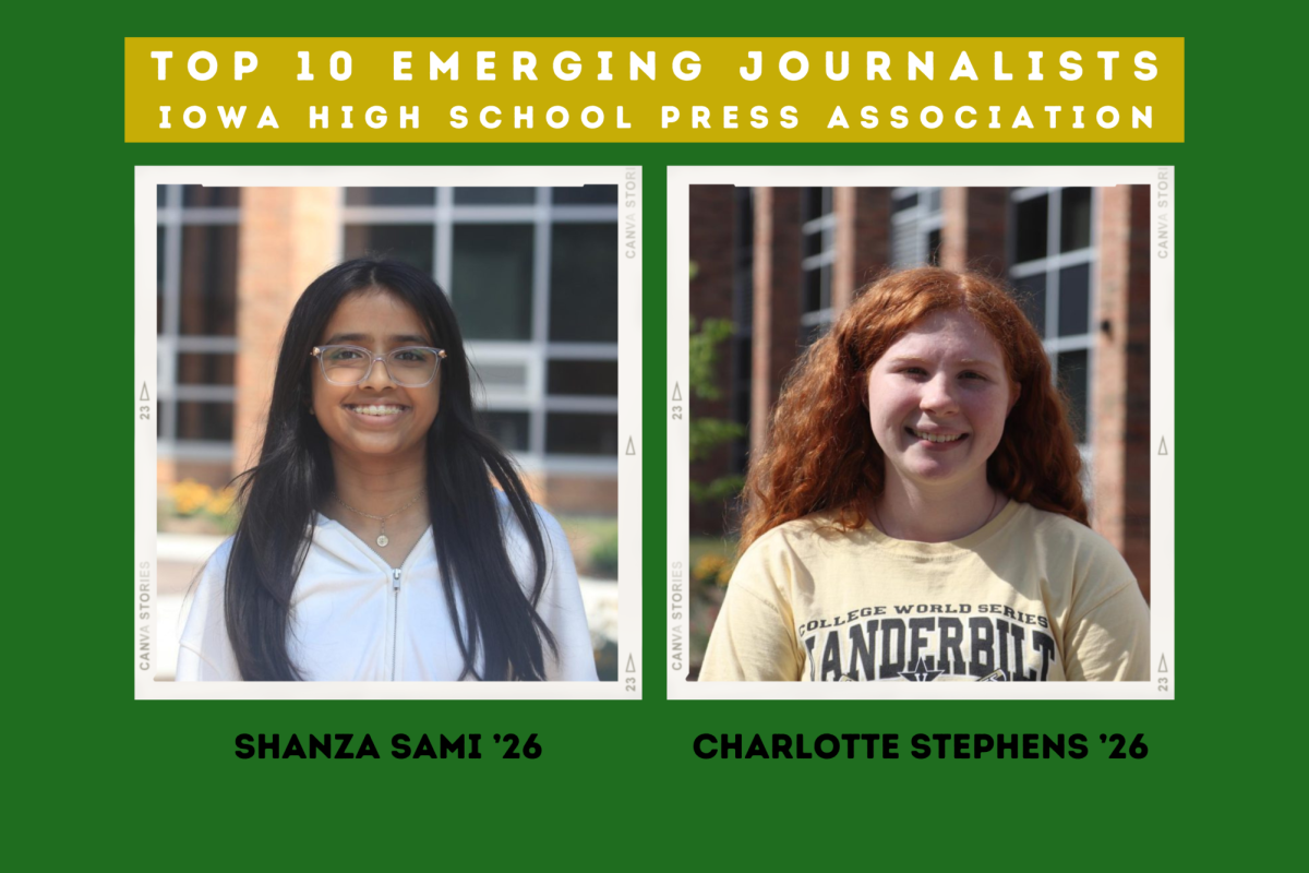 IHSPA selected sophomores Shanza Sami and Charlotte  Stephens as two of Iowas Top 10 Emerging Journalists for 2024.