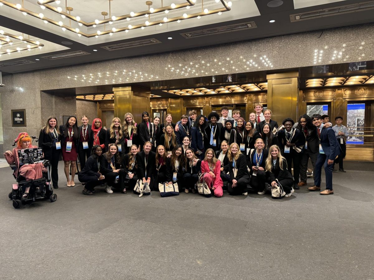 The ICW BPA chapter poses in front of the Hilton Chicago after a successful opening ceremony.  (Photo Courtesy of ICW BPA)