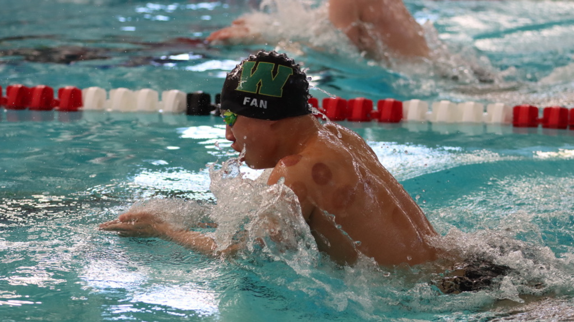 Winston Fan '26 swims in his lane