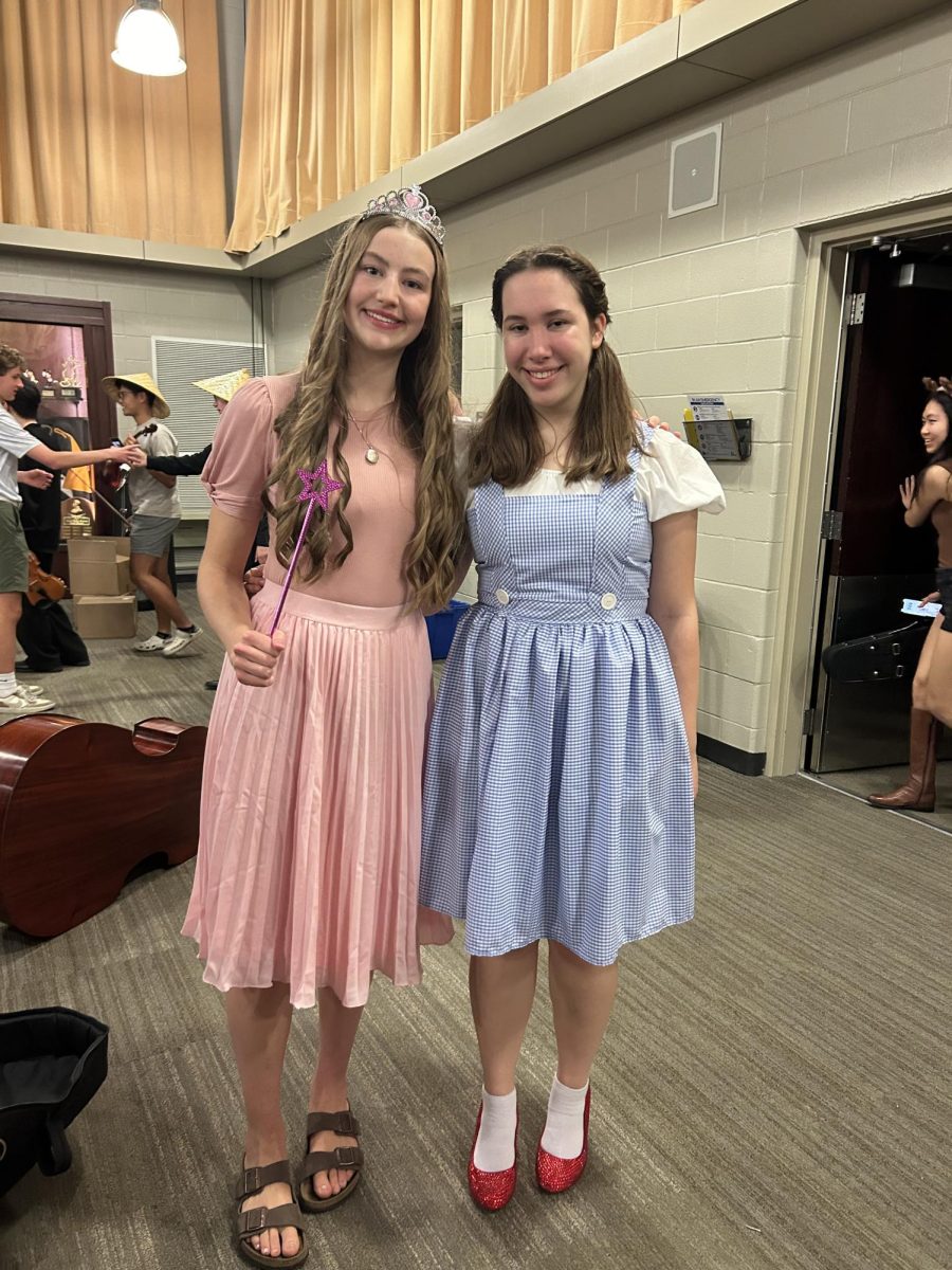 Lauren Spence '25 and Claire Zubcic '25 dressed as Glinda the Good and Dorothy from Wicked.