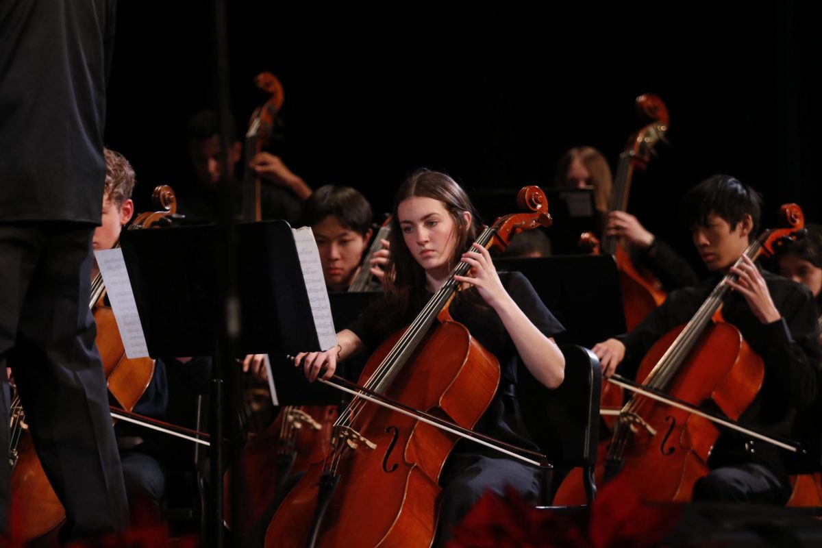 Ellie Roetlin '26 plays her solo and leads the cello section.