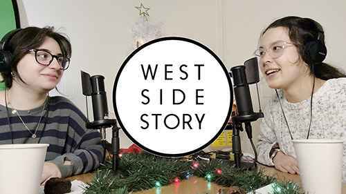 Lea Abou Alaiwa '27 and Anna Greenlee '26 discuss sweet treats while snacking on a brownie and sipping hot cocoa.