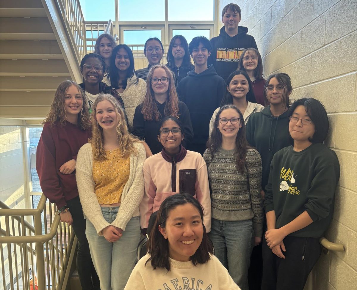 Members of Banned Book Club. Front row: Sharon Liao; Second row: Alice Gooblar-Perovic, Lydia Cruce, Aahana Gupta, Ella Krupp, Jack Sun; Third row: Chimamanda Anyaoha, Kathleen Johnson, Kaleshna Udas, Melissa Marron-Romero; Fourth row: Amy Thomas, Avi Jahangir, Thora Schimmel
Fifth row: Sasha Cruce, Shannon Chen, Emilie Choi, Gavin Salge; Not pictured: Saleh Adoum Mahamat, Abigail Van Avery, Jozlynne Varner, Jason Kim, Ashleigh Topp