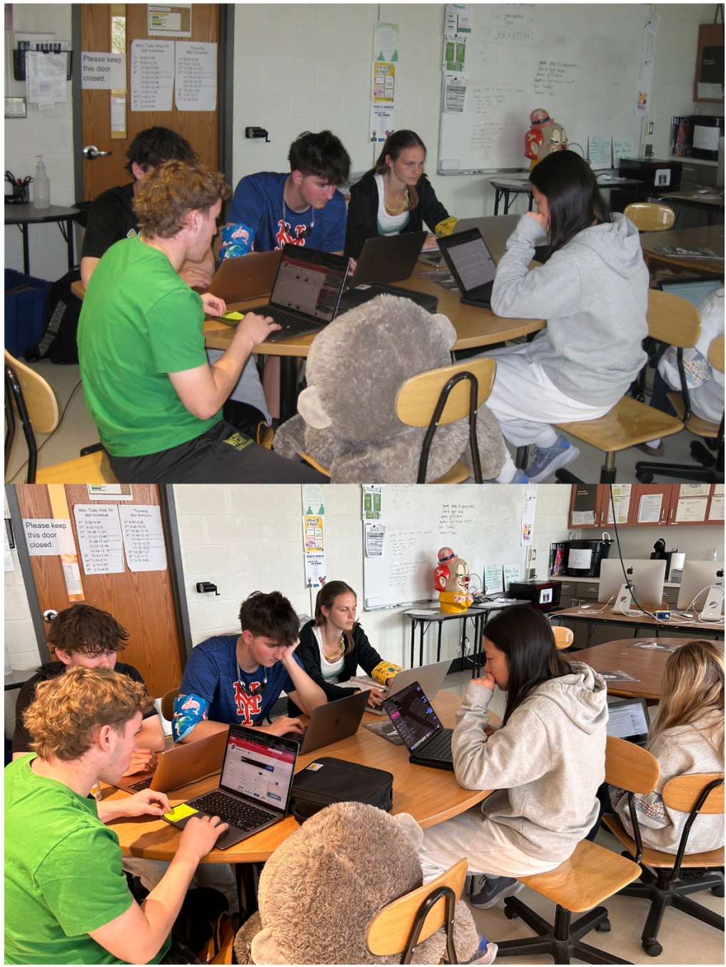 West Side Story staffers work together in Broadcast Lab.