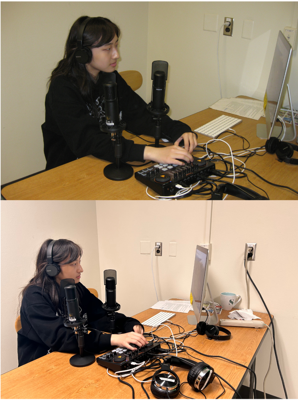 Abby Guo '25 records a podcast.