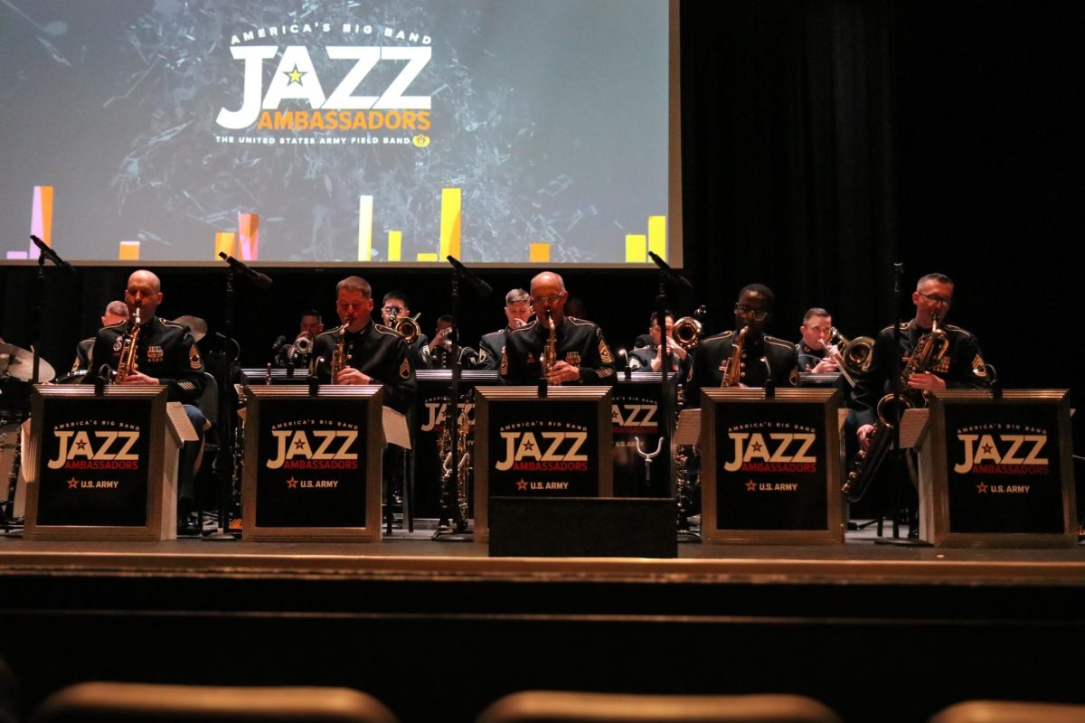 The Jazz Ambassadors held a concert in Arganbright Auditorium on April 18. The 19-member ensemble featured a vocalist or jazz combo in various songs, and their performance was accompanied by a video presentation.