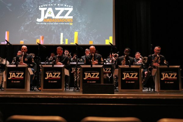 The Jazz Ambassadors held a concert in Arganbright Auditorium on April 18. The 19-member ensemble featured a vocalist or jazz combo in various songs, and their performance was accompanied by a video presentation.
