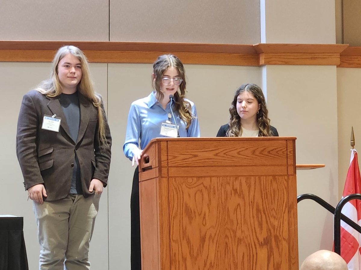 Josie Schwartz '25 speaks at the Model UN conference while representing the country of Georgia.
