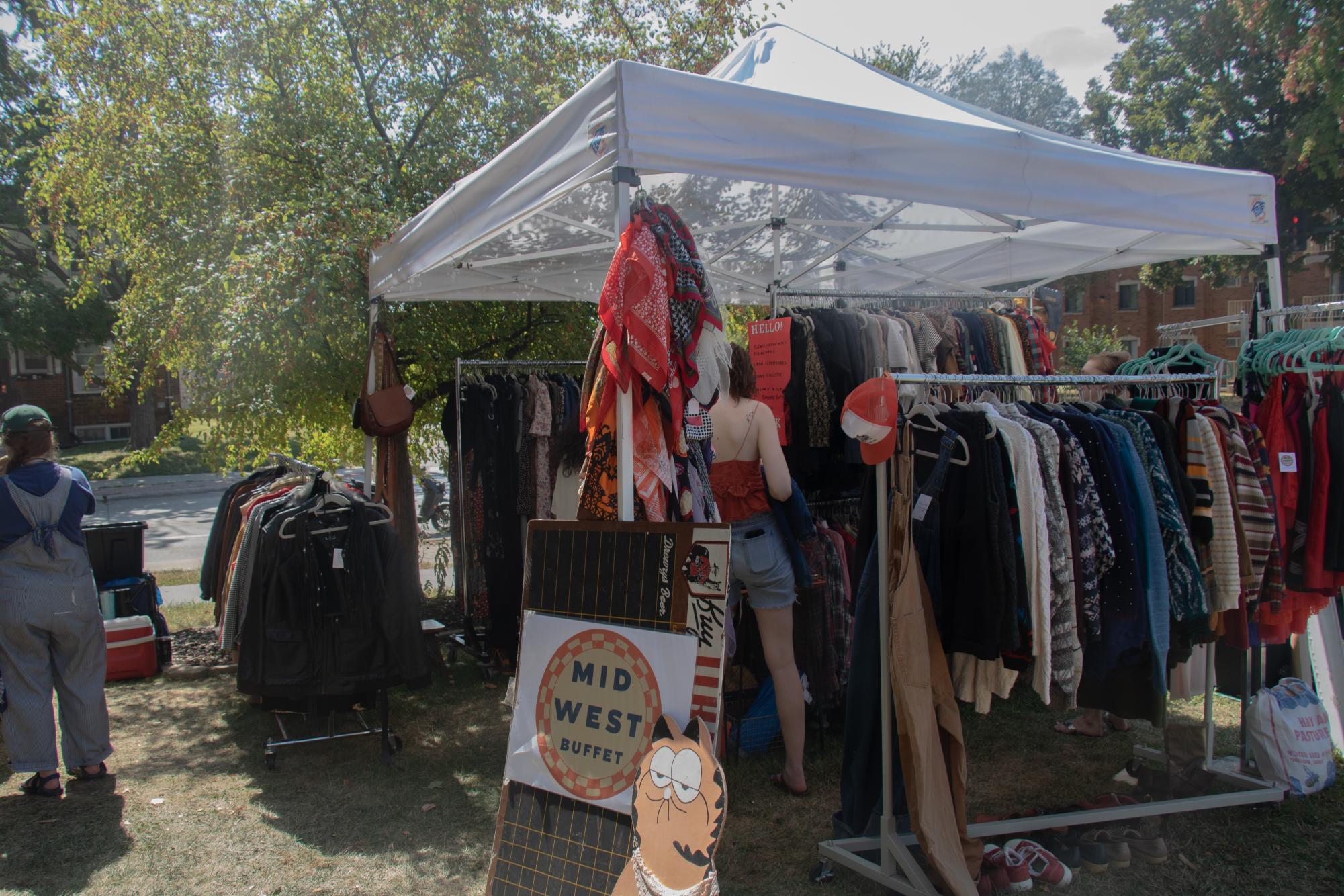 Midwest Buffet sources secondhand vintage clothing from outside the Iowa City area to sell at the flea market. 